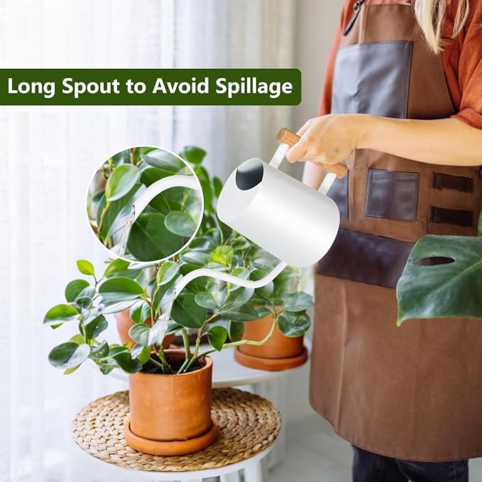Watering Can Indoor Plants, 35oz Small Watering Can Indoor Stainless Steel Metal Watering Can Modern Decorative Watering Pot with Long Spout for Indoor House Plant Bonsai Outdoor Garden Flowers -White