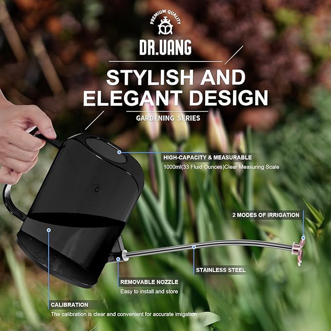 Watering Can Indoor for House Plants Small Watering cans with Long Spout Flower Model Sprinkler Head 1.2L (Black Coffee, 1.2L)