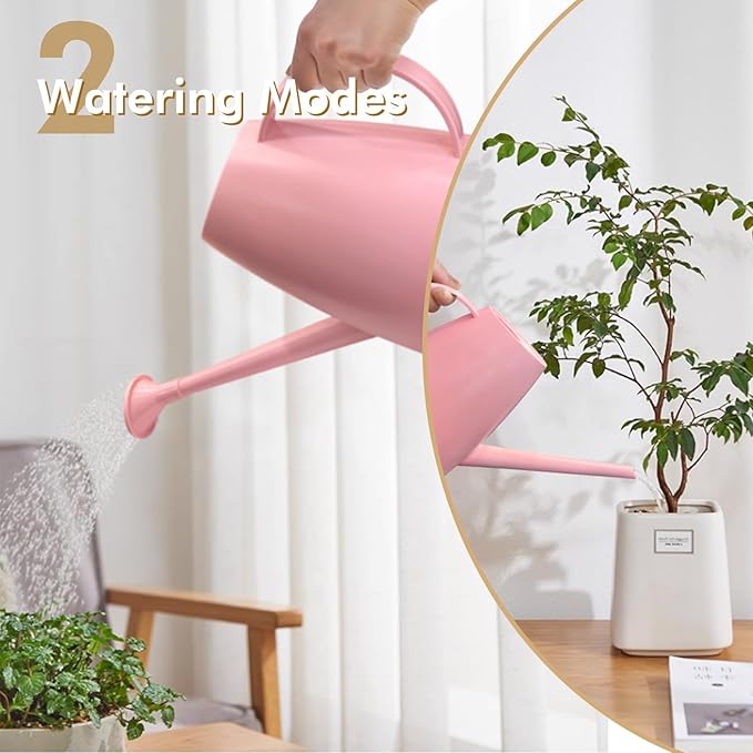 Watering Can for Indoor Outdoor Plants, Modern Small Watering Cans with Removable Nozzle, Long Spout Watering Can for Indoor Bonsai Plants Garden Flowers 1/2 Gallon 1.8L 60OZ (Pink)