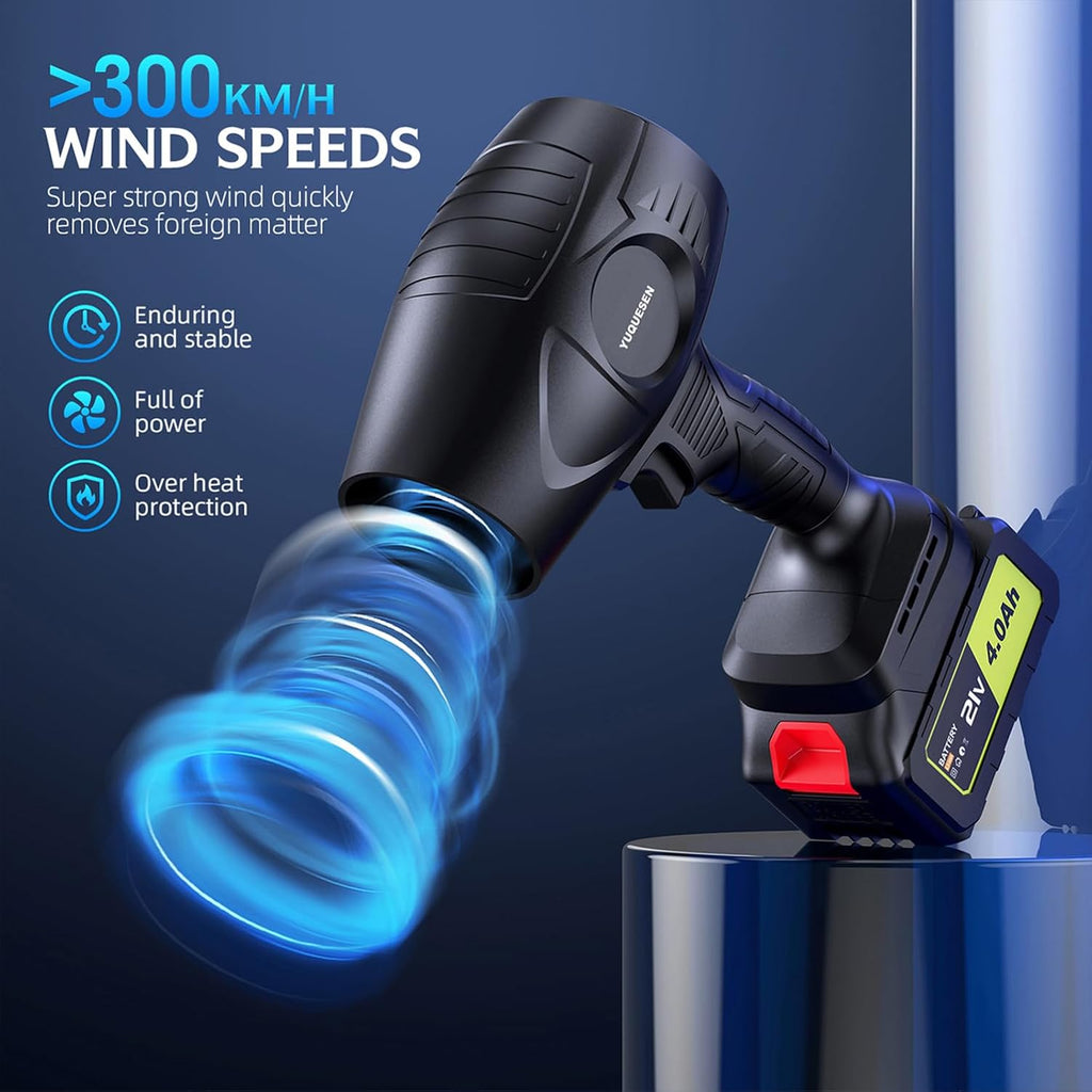980,000 RPM Cordless Leaf Blower - 21V Electric Handheld Leaf Blower with 2×4.0Ah Batteries & Fast Charger - Lightweight for Patio, Lawn, Yard, Deck Cleaning