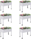 A ANLEOLIFE 6-Set Galvanized Raised Garden Bed with Legs,48x24x35in Large Elevated Planter Box on Wheels with Drainage Holes for Backyard, Balcony, Patio, 600lb Capacity, Antique White