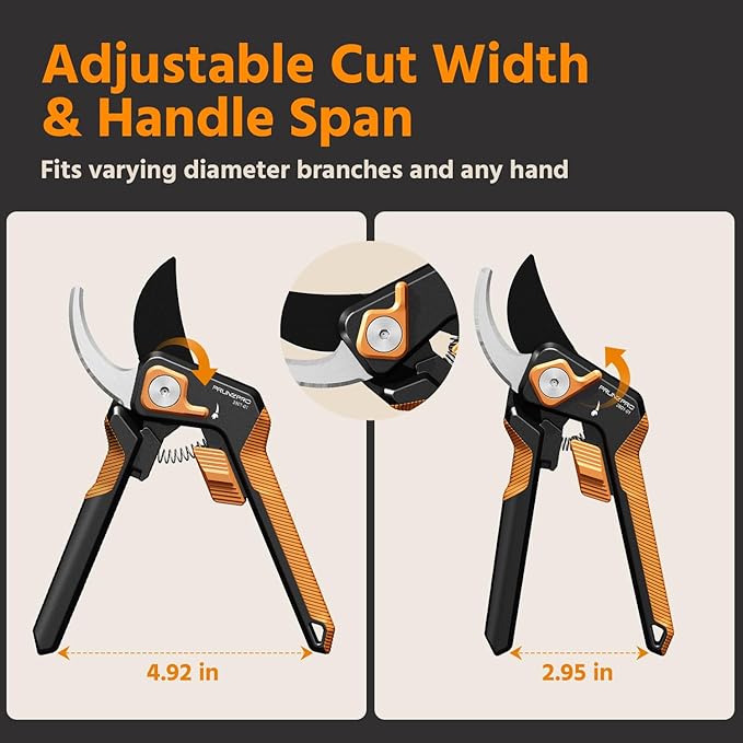 PrunePro Pruning Shears for Gardening Professional Bypass Hand Pruner Stainless Steel Sharp Blade Garden Scissors Plant Flower Garden Clipper Orange 2 Pack