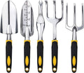 FEBSNOW Garden Tool Set - 5 Pieces Heavy Duty Gardening Hand Tools Kit Include Garden Trowel, Garden Rake, Spade Shovel, Weeder, Cultivator for Men, Women
