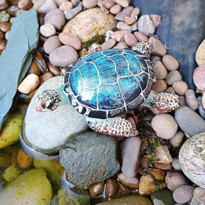 Small Turtle Figurine Sea Turtle Figurine Little Resin Turtle for Garden Decor Blue Turtles Figure Outdoor Outside Pond Ornaments Decorations Mini Statue Valentine's Day Gifts Blue