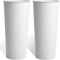 KOL 25" H. Metal Hand-Hammered Planters with Inner Pots 2-Pack, White Decor Planter for Deck, Patio, Porch - Galvanized Steel Handcrafted Flower Pot - w/Water Level Indicator - Indoor Outdoor Use