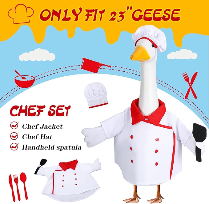 Geyoga Chef Goose Outfit Costume Yard Lawn Porch Clothes for 23'' Plastic Goose Outdoor Patio Art Decoration