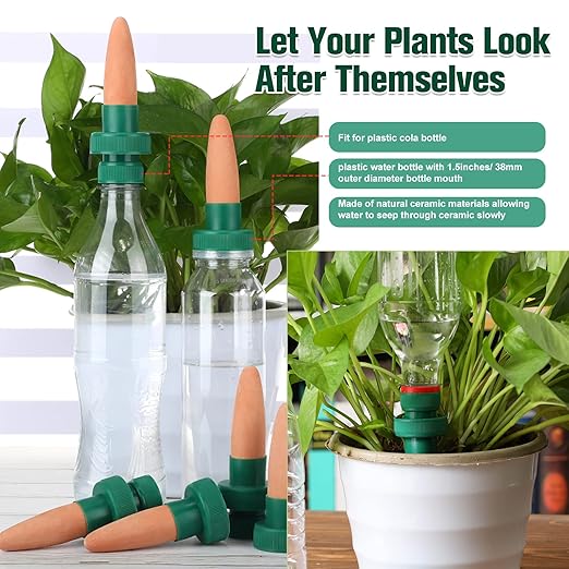 Patelai Terracotta Plant Watering Spikes Self to Use with Cola Bottles Houseplant Watering Stakes Automatic Irrigation System(15 Pack,Terracotta)