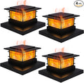 Dynaming 4 Pack Solar Flame Post Lights Outdoor, Solar Powered Fence Post Cap Lights, High Brightness Flickering Flame SMD LED Lighting Decor for Garden Deck Patio, 4x4, 5x5 or 6x6 Vinyl/Wooden Posts