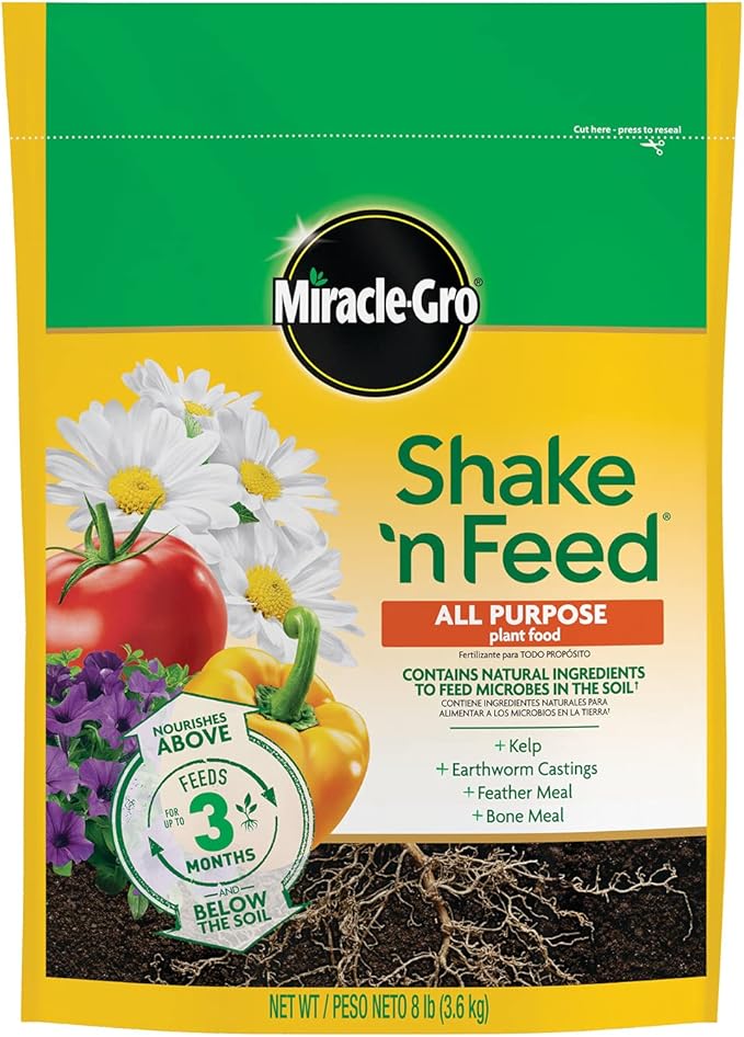 Miracle-Gro Shake 'N Feed All Purpose Plant Food, For In-Ground and Container Plants, Feeds for up to 3 Months, 8 lbs.