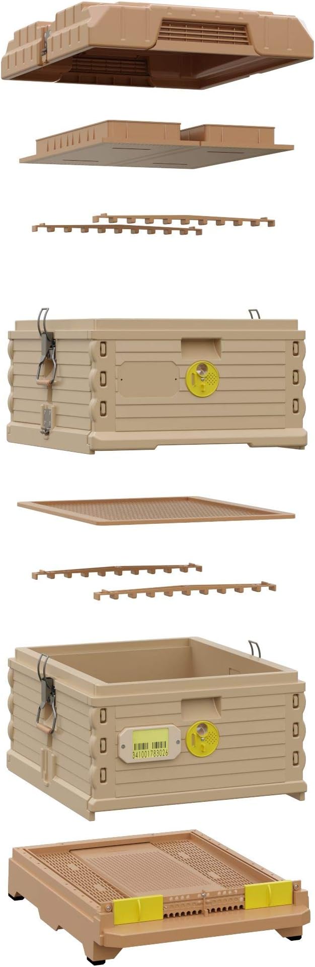 Ergo Insulated 10 Frame Bee Hive Set [NO Frames Included] (Double Deep, Tan Body Yellow Entrance)