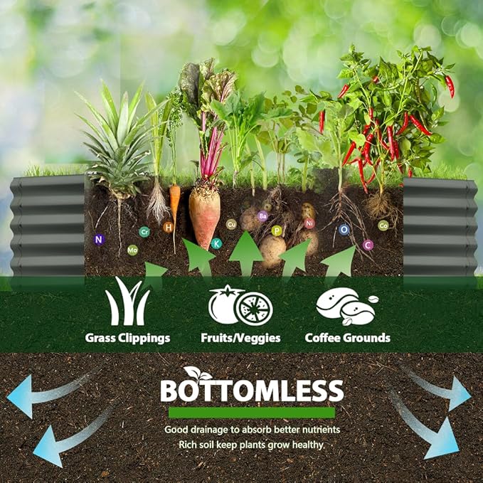 A ANLEOLIFE 6X2X1.5 ft Galvanized Raised Garden Beds Outdoor, Oval Round Metal Planter Box for Planting Vegetables Flowers Herb, Anti-Rust & Easy-Setup, Quartz Grey