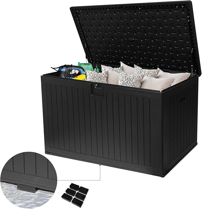 320 Gallon Outdoor Storage Box Waterproof, Extra Large Plastic Outside Deck Box Weatherproof, Resin Patio Storage Bin with Lock and Lids for Pool Equipment, Cushion