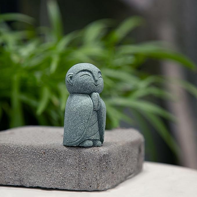 OwMell Japanese Jizo Monk Statue Praying, Buddha Jizo Statue Figurine Memorial Statue Aquarium Decoration for Garden Outdoor Ornament 2.6" - Namaste