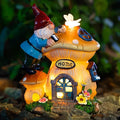 Garden Gnome Statues Figurine Lights - Solar Powered Lighting Outdoor Decorations, Gnome Build Mushroom House, Yard Art Lawn Ornaments for Porch Patio Balcony - Gnome Gifts for Women Mom
