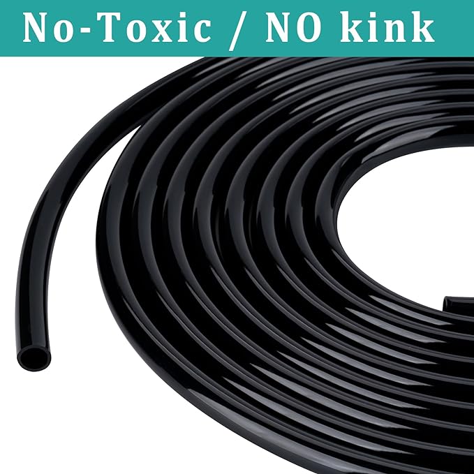 3/8" id - 10ft Black Vinyl Tubing Flexible PVC Tube Hybrid Hose Transfer Water Fuel Gas for Pond Fountain Garden Waterfall, Durable and Safe, with 2 Hose Clamps