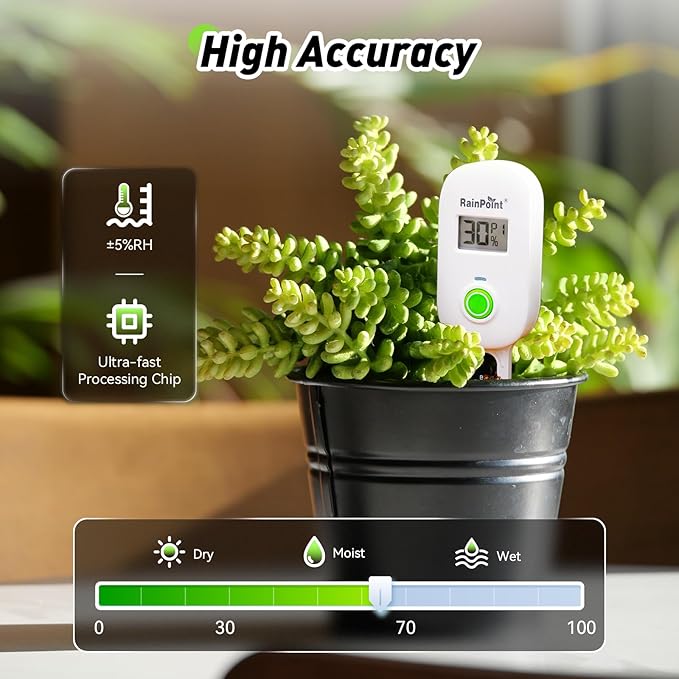 RAINPOINT Smart Digital Wireless Plant Moisture Meter Houseplants Indoor WiFi Hub Kit with Low/High Moisture Alert,Real-time Monitor Hygrometer Sensor Outdoor Gardening Push Notification&Email