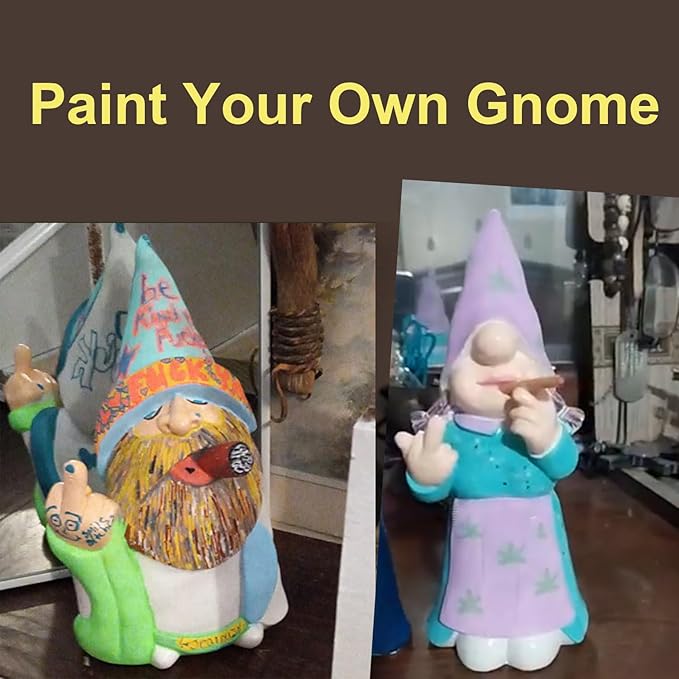 MINICAR 8'' H Funny Middle Finger Gnomes Statues Outdoor Decor, Naughty Smoking Wizard Sculptures Garden Yard Lawn Decorations, Unique Paintable Gifts