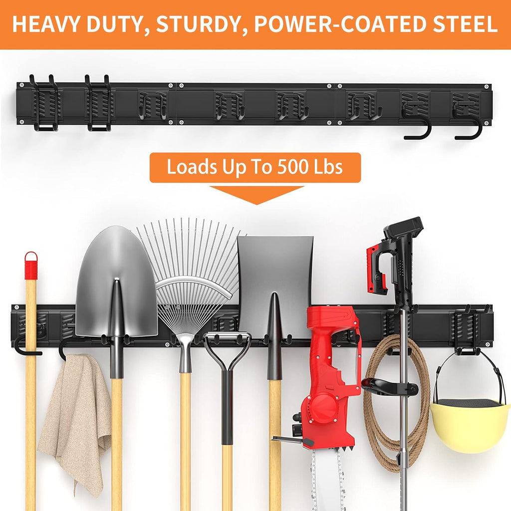 Garage Tool Organizer Wall Mount 11 PCS Garden Tool Organizer Adjustable Garage Organizers with 8 Heavy Duty Hooks, Max Load 500lbs Garage Storage for Yard Garden Tools, Shovels, Trimmers, Hoses