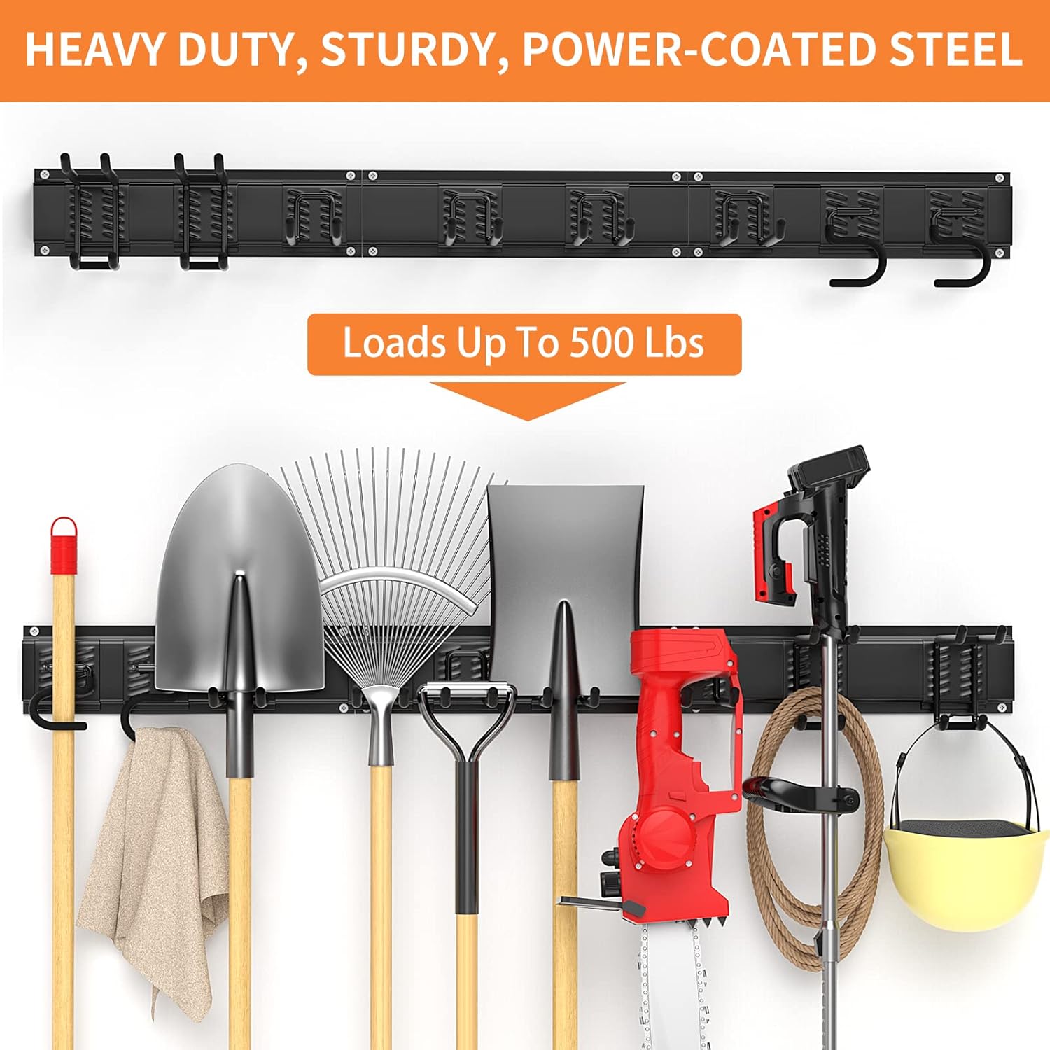 Garage Tool Organizer Wall Mount 11 PCS Garden Tool Organizer Adjustable Garage Organizers with 8 Heavy Duty Hooks, Max Load 500lbs Garage Storage for Yard Garden Tools, Shovels, Trimmers, Hoses