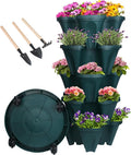 Vertical Planter 5 Tier Stackable Planters Garden Planters Strawberry Herb Flower and Vegetable Planter Indoor Outdoor Gardening Pots with Removable Wheels and Tools