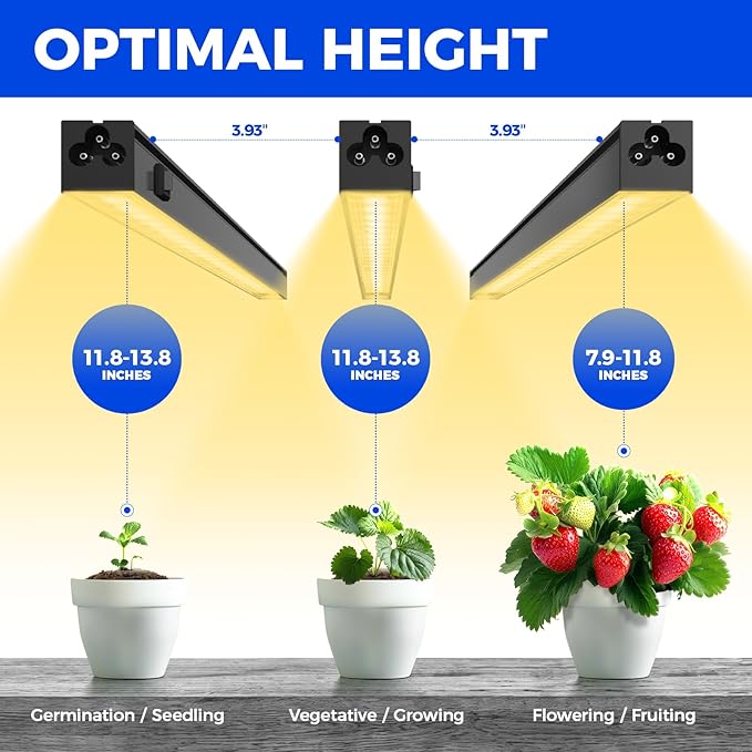 Barrina Grow Lights for Indoor Plants Full Spectrum, 1ft LED Grow Light Fixture, Black Cover LED Plant Grow Light Bulbs for Indoor Plants, Greenhouse, Plug and Play, Linkable Design, Yellow, 8 Packs