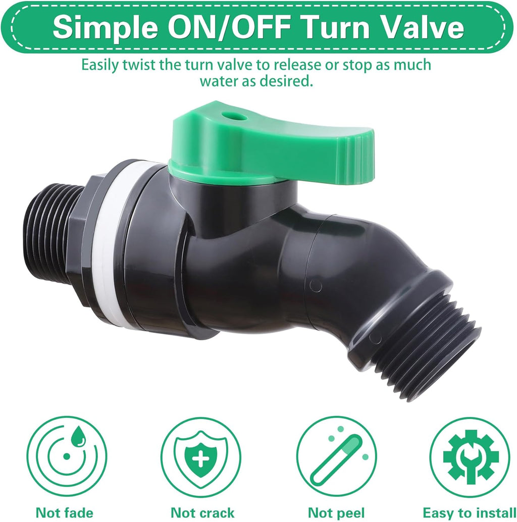 Plastics Rain Barrel Spigot, High Flow Valve Core, Large Flow Water Tank Faucet,3/4 NPS Inlet x 3/4 GHT Outlet Bulkhead Valve for Outdoor Plastic Bucket rainwater Drum Container Downspout Collector in