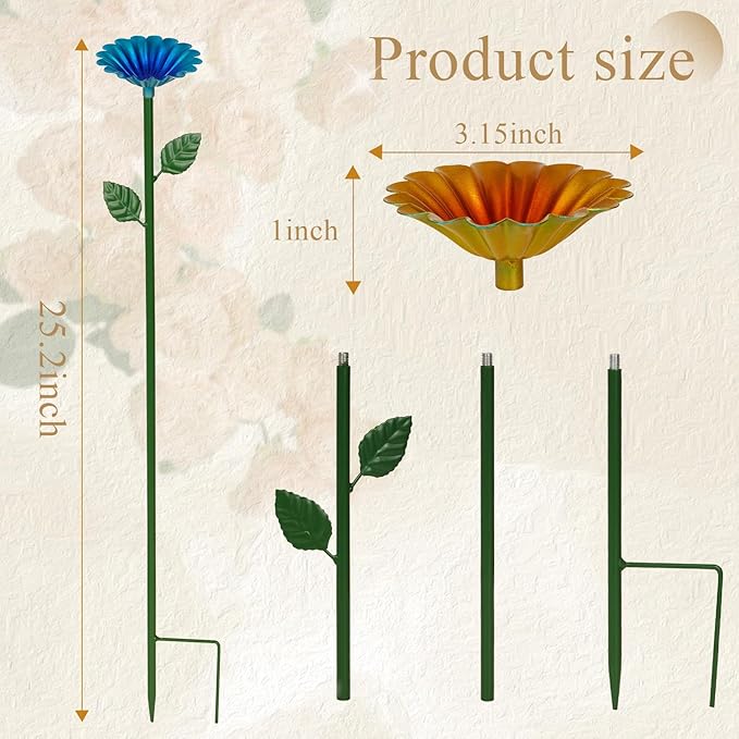 2 Pack Bee Watering Station,Bee Bath for Garden Metal Bee Water Feeder with Flower Design, Colorful Butterfly Bee Bath Bowl for Outdoor Garden Yard Decor (Blue,Yellow)