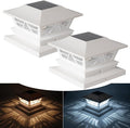 TW SHINE 2 Pack Solar Outdoor Fence Post Lights, 2 Modes Post Cap Lights Waterproof Warm White/Cool White for Yard, Garden, Porch, Patio Decor, for 4x4 5x5 6x6 Wood Posts, White