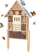 antiai Extra Large Wooden Insect House with Stakes,Wood Mason Bee Butterfly House,Insect Hotel,an Outdoor Bamboo Habitat for Ladybugs Live,Bee Box,Butterfly Habitat for Garden and Yard,30" H x15 W