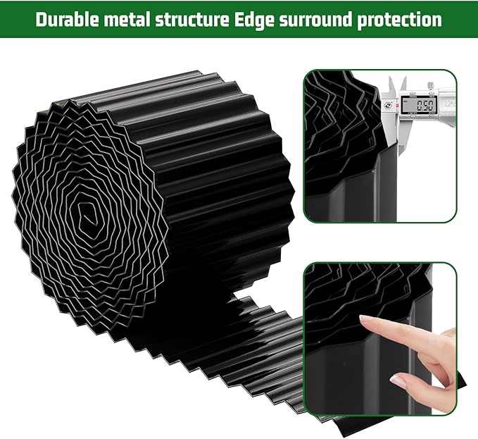 SnugNiture Corrugated Metal Garden Edging,6" x 20' Sturdy Lawn Edging Border,Landscape Edging Border for Lawn, Flower Bed,Garden and Yard(Black)