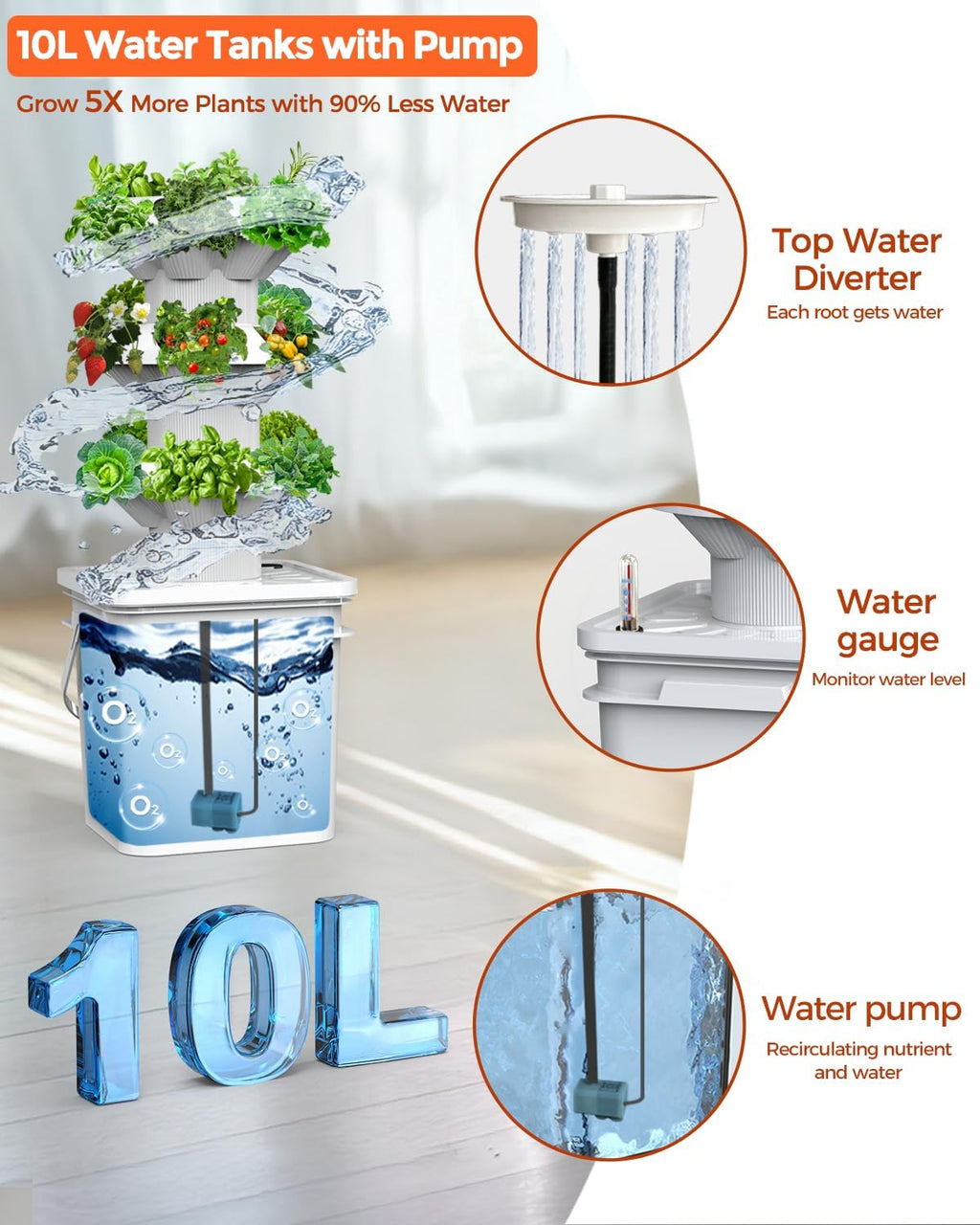 18 Plants hydroponic Growing System kit, hydroponic Tower Indoor Garden, 10-Liter Large-Capacity Water Tank Circulation, soilless Planting Vegetables and Fruits,Suitable for Indoor and Outdoor