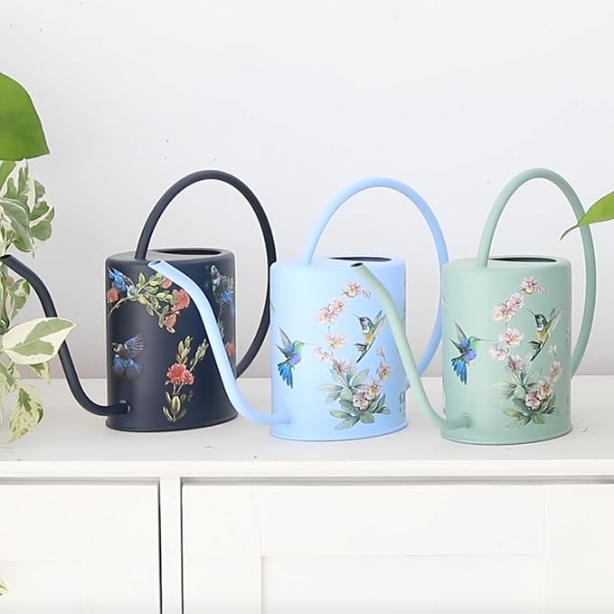 Watering Can for Indoor House Plants - Cute Decorative Metal Gardening Small Water Can for Houseplants & Flowers with Long Spout - 1.5L 51floz 0.4 Gallon (Hummingbird Sage)