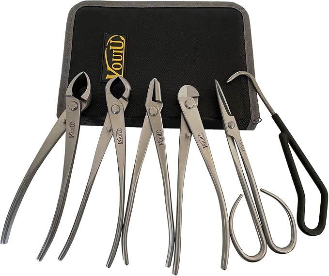 6-Piece Bonsai Tool Set,Concave Cutter,Knob Cutter,Jin Pliers,Wire Cutter,Bonsai Scissors, Root Hook