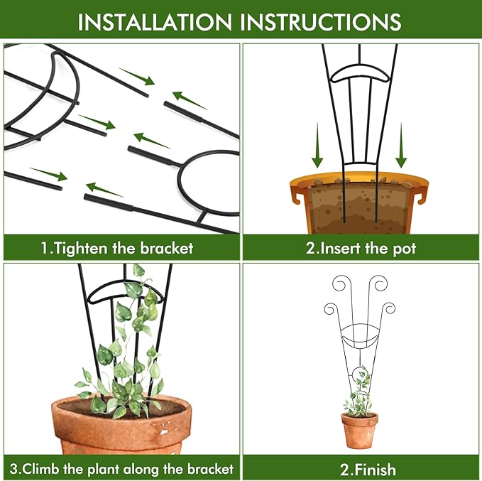 ZOUTOG Trellis for Climbing Plants Indoor 30 Inch, Houseplant Trellis for Potted Plants Metal 4Pcs for Vine Ivy Flower Support,Moon Shape,Black