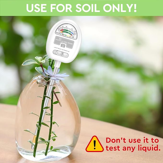 [Upgraded] Soil Moisture Meter, 4-in-1 Soil pH Tester, Moisture/Light/Nutrients/pH Meter for Gardening, Lawn, Farming, Indoor & Outdoor Plants Use, No Batteries Required, Gifts for Plants Lover