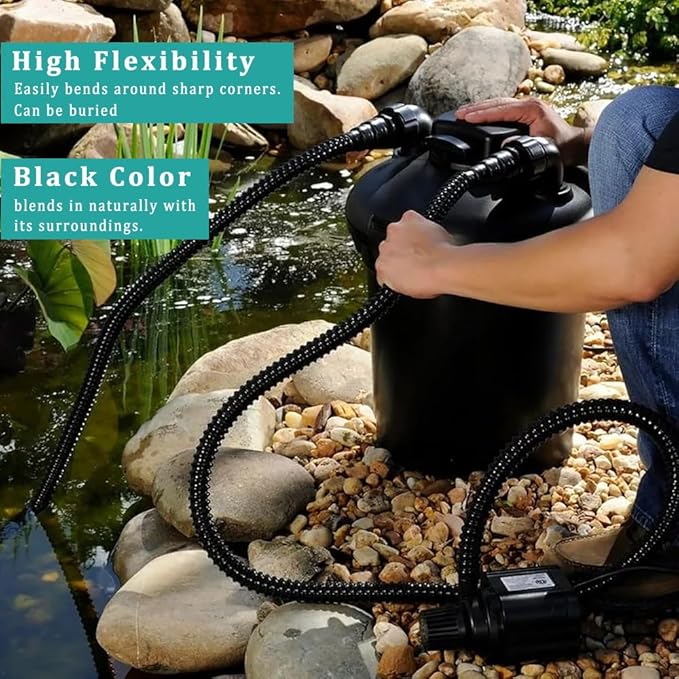 Pond Tubing ID 3/4” × 10ft Black Corrugated Flexible Reinforced Waterfall Pond Tube Sump Pump Hose, Non-toxic & Kinkproof (10 ft, 3/4" ID)