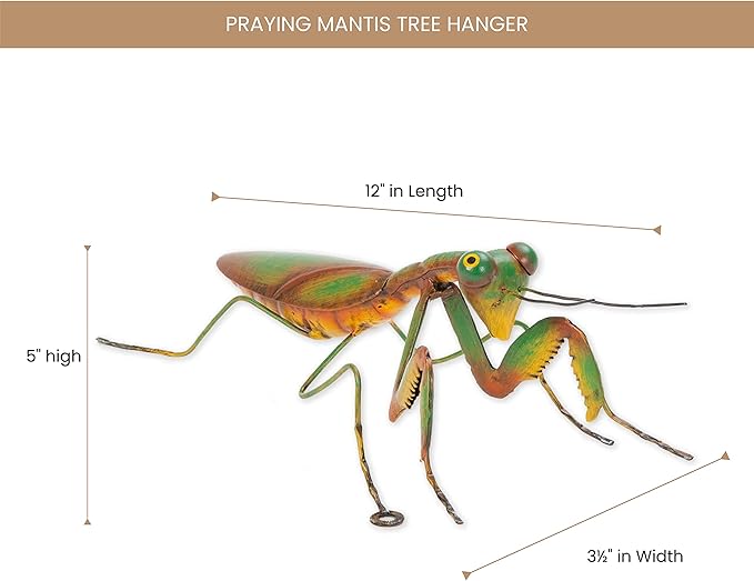 Bits and Pieces - Praying Mantis Tree Hanger - Yard Decorations - Whimsical Tree Sculpture - Outdoor Garden Peeker Tree Hugger Yard Art - 12"x 5"x 3½"