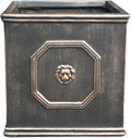 Kante Square Lion Head Concrete Planter, Classic English Style Plant Pot with Drainage Hole and Rubber Plug for Indoor Outdoor Garden Patio Home, 12.6"x12.6"x12.6" Metallic Chestnut