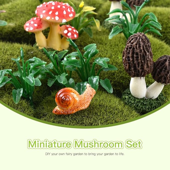 Resin Miniature Mushroom, Miniature Mushroom and Snail Figurine Fairy Mushroom Figurines Fairy Garden Accessories Mushroom Decor Micro Moss Landscape Statues Craft
