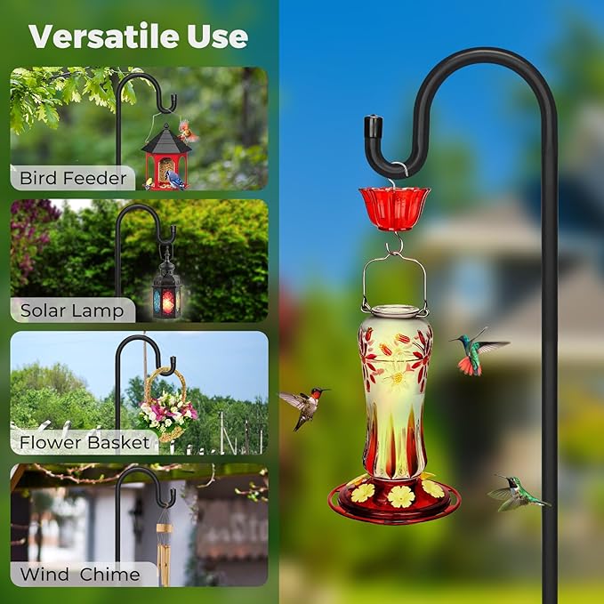 Kingsyard 2 Pack Adjustable Shepherd Hooks for Outdoor - 92 INCH Heavy Duty Bird Feeder Pole with 5 Prong Base, Hummingbird Feeder Stand, Garden Plant Baskets, Weddings Decor, Solar Light Lanterns