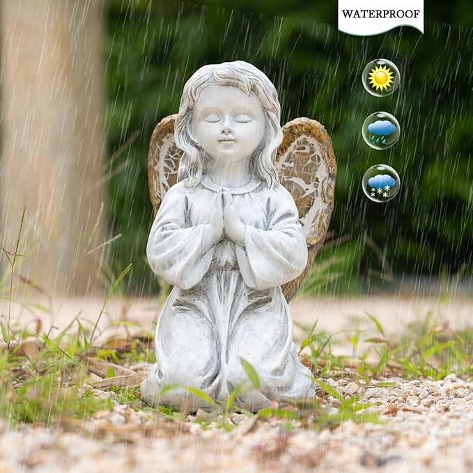 Outdoor Decor - Angel Statue, Solar Powered, Praying Angel for Patio, Lawn, Porch
