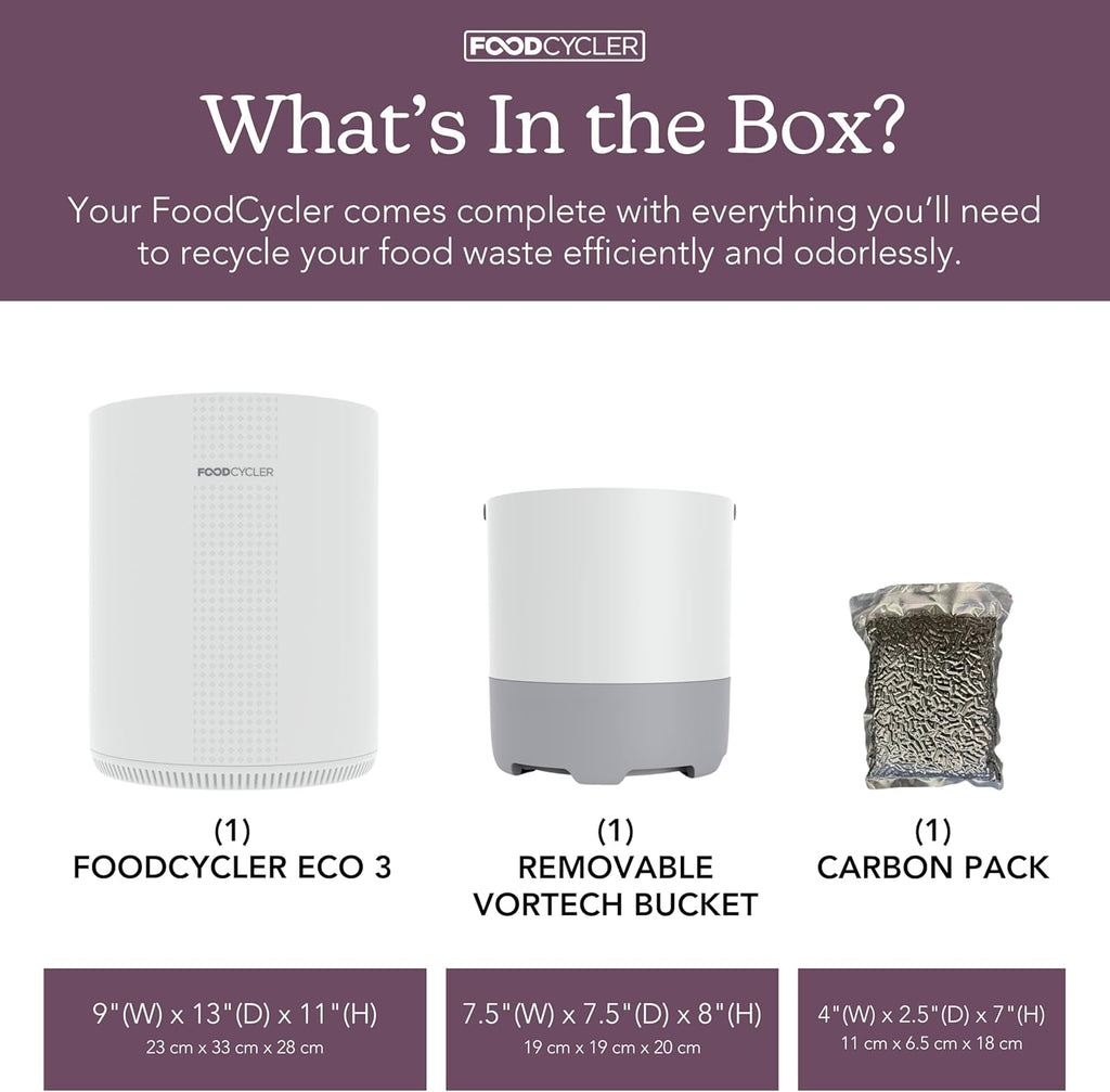 Eco 3 Compact Kitchen Food Recycler | Indoor Composter Bin Alternative | Electric Countertop Food Waste Disposer with Odorless 3.5L Indoor Food Waste Bin for Easy Waste Management | White