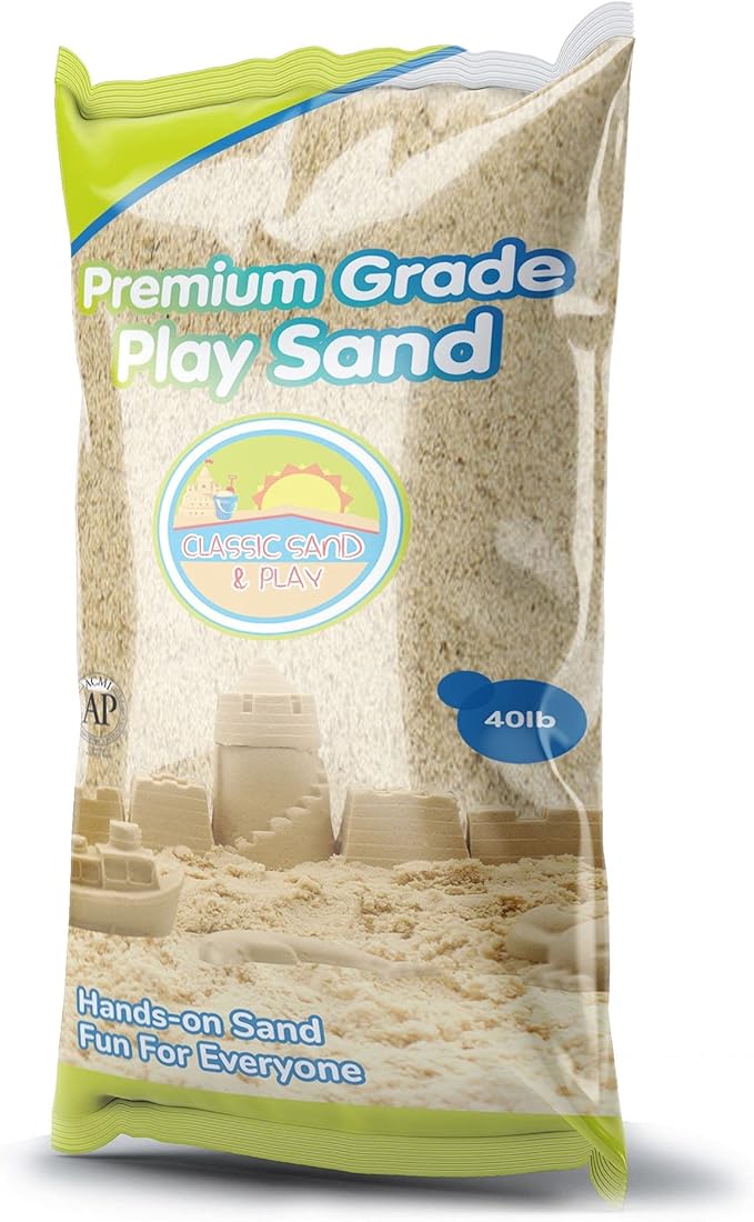 Classic Sand and Play Sand for Sandbox, Table, Therapy, and Outdoor Use, 40 lb. Bag, Natural, Non-Toxic, Wet Castle Building for Creativity and Stimulates Sensory Skills