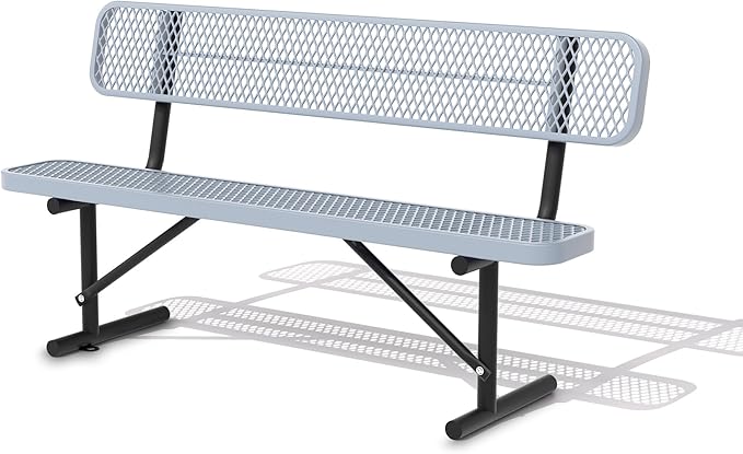 4/6/8 Feet Park Bench for Outside Heavy Duty Metal, Garden Benches Outdoor Bench with Backrest & Portable Frame, for Shopping Malls Stores Parks Patios Decks, Grey