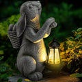 Solar Garden Outdoor Statues Rabbit with Solar Lantern,Outdoor Bunny Figurines Decorations,Lawn Decor Bunny Statue for Patio, Balcony, Yard Ornament,Unique Housewarming and Easter Gifts