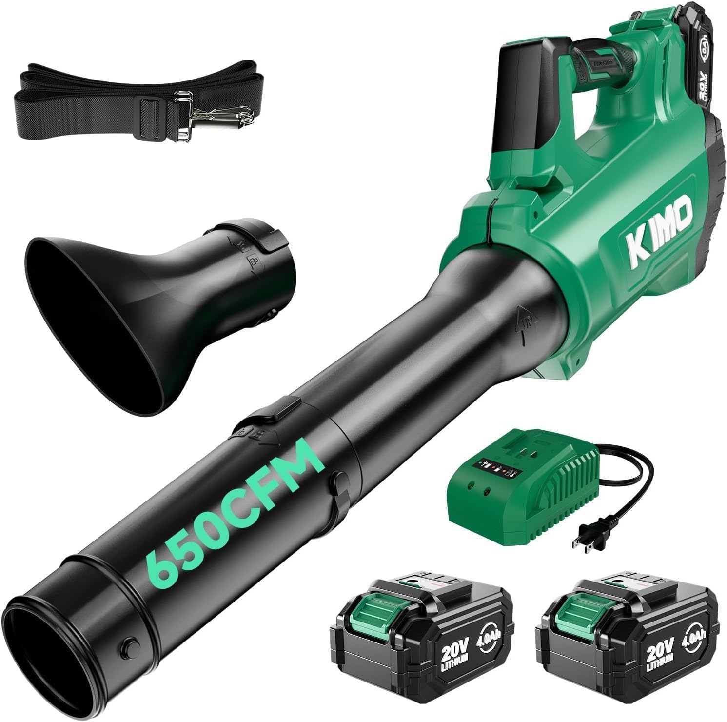 KIMO Cordless Leaf Blower with Battery and Charger, 750CFM 220MPH, 4 Speeds w/Turbo Mode, Brushless Motor, 3 Extended Tube, 2x4.0Ah Battery Powered Leaf Blowers for Lawn Care Patio Cleaning Wet Leaves