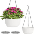 T4U 10 Inch Hanging Planters for Indoor Outdoor Plants, 2 Pack White Self Watering Hanging Plant Pot, Hanging Pots Set with Drainage Hole & Plug & Chain with 3 Hooks for Garden Home Decor