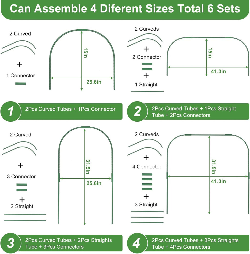 Greenhouse Hoops for Raised beds ,8 Sets Garden Hoops of 41.3'' x 31.5'' Detachable Rust-Free Garden Tunnel for Garden Fabric,Garden Hoops Grow Tunnel, DIY Plant Support Garden Stakes