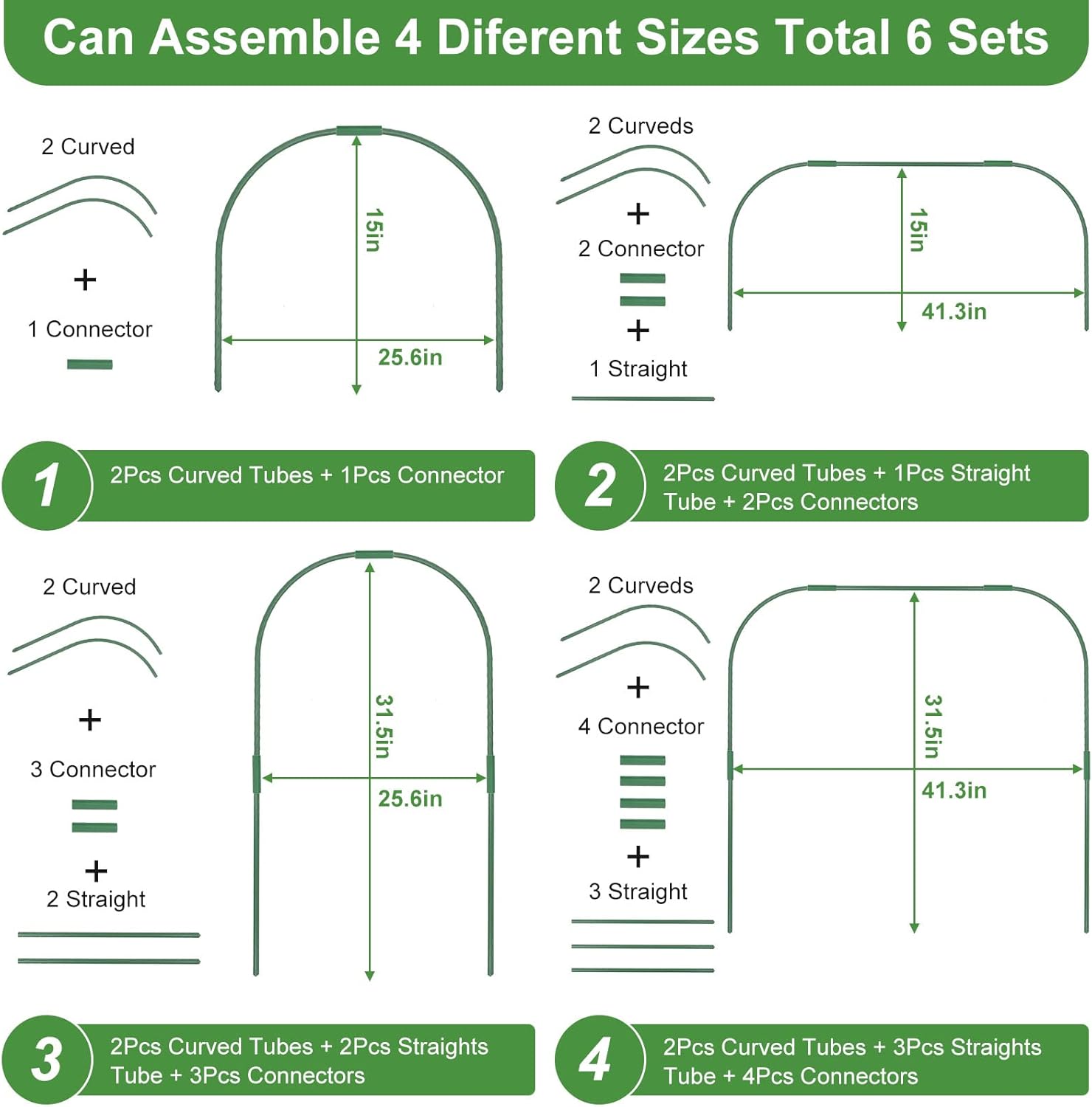 Greenhouse Hoops for Raised beds ,8 Sets Garden Hoops of 41.3'' x 31.5'' Detachable Rust-Free Garden Tunnel for Garden Fabric,Garden Hoops Grow Tunnel, DIY Plant Support Garden Stakes