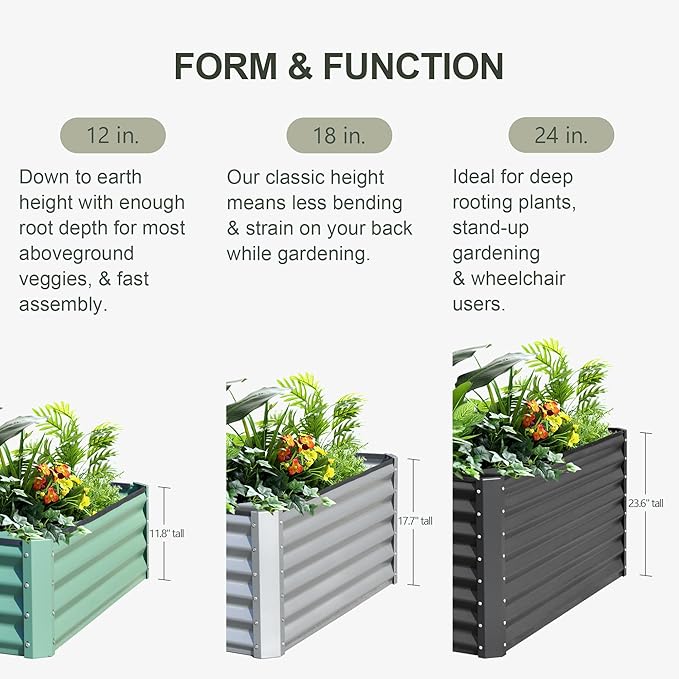 Domi Galvanized Raised Garden Bed, 6x3x1Ft Thickening Metal Planter Box for Vegetables Bottomless for Backyard Outdoor, 1" Deep w/ 128 Gallon Capacity - Green